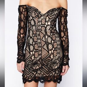 ❤️❤️❤️Zendaya Mini Lace Dress in Black Bardot